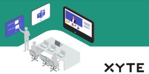 Vectors of people using Microsoft Teams with Xyte platform.