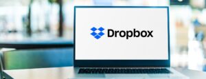 POZNAN, POL - SEP 23, 2020: Laptop computer displaying logo of Dropbox, a file hosting service operated by Dropbox, Inc., headquartered in San Francisco, California