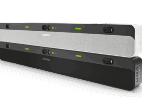 Shure IntelliMix Bar Pro stacked together.